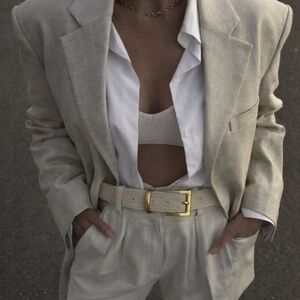 Linen-Like Woven Brushed Brass Belt 31-35”